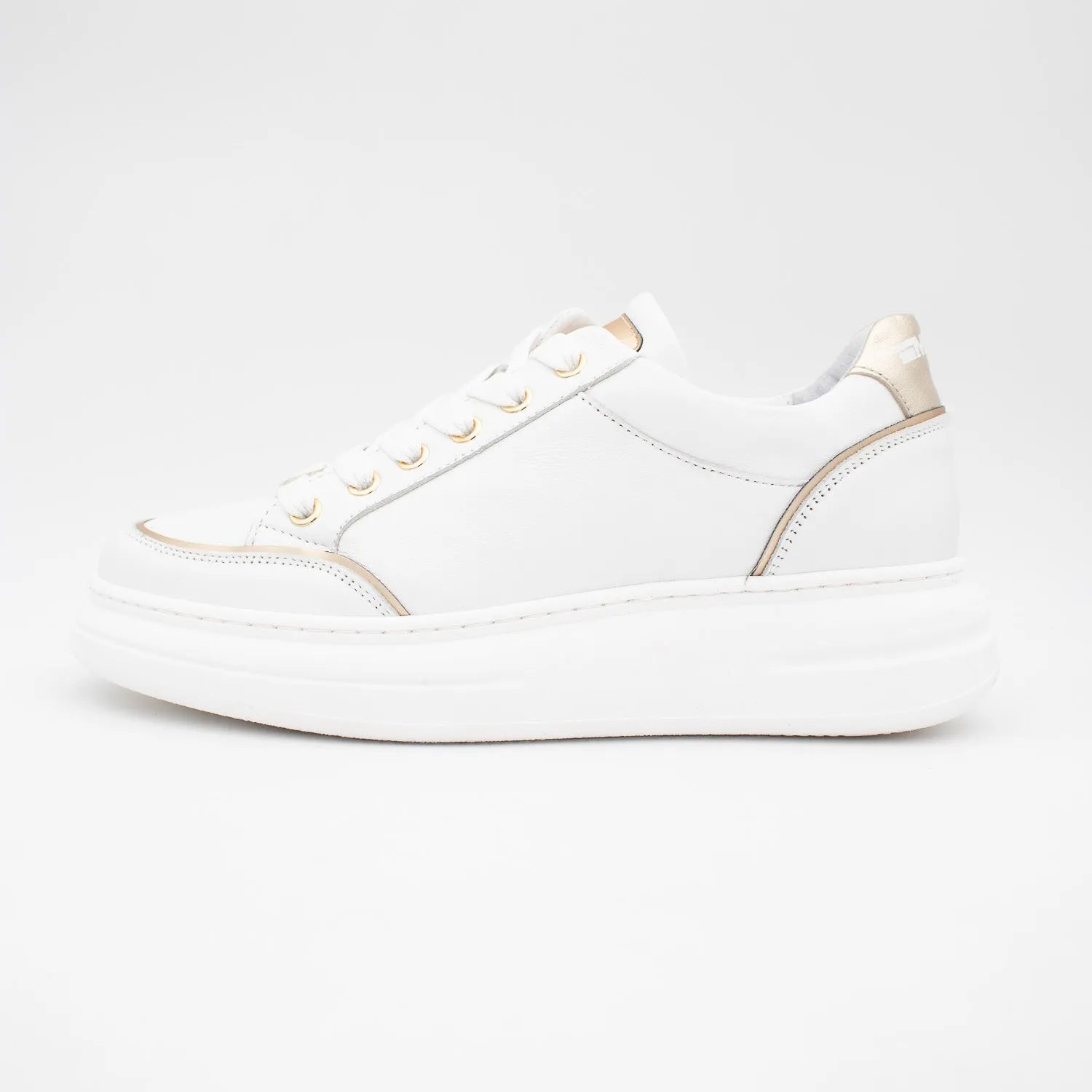 White Trainer with Gold Detailing by Meline - Leavys Shoes