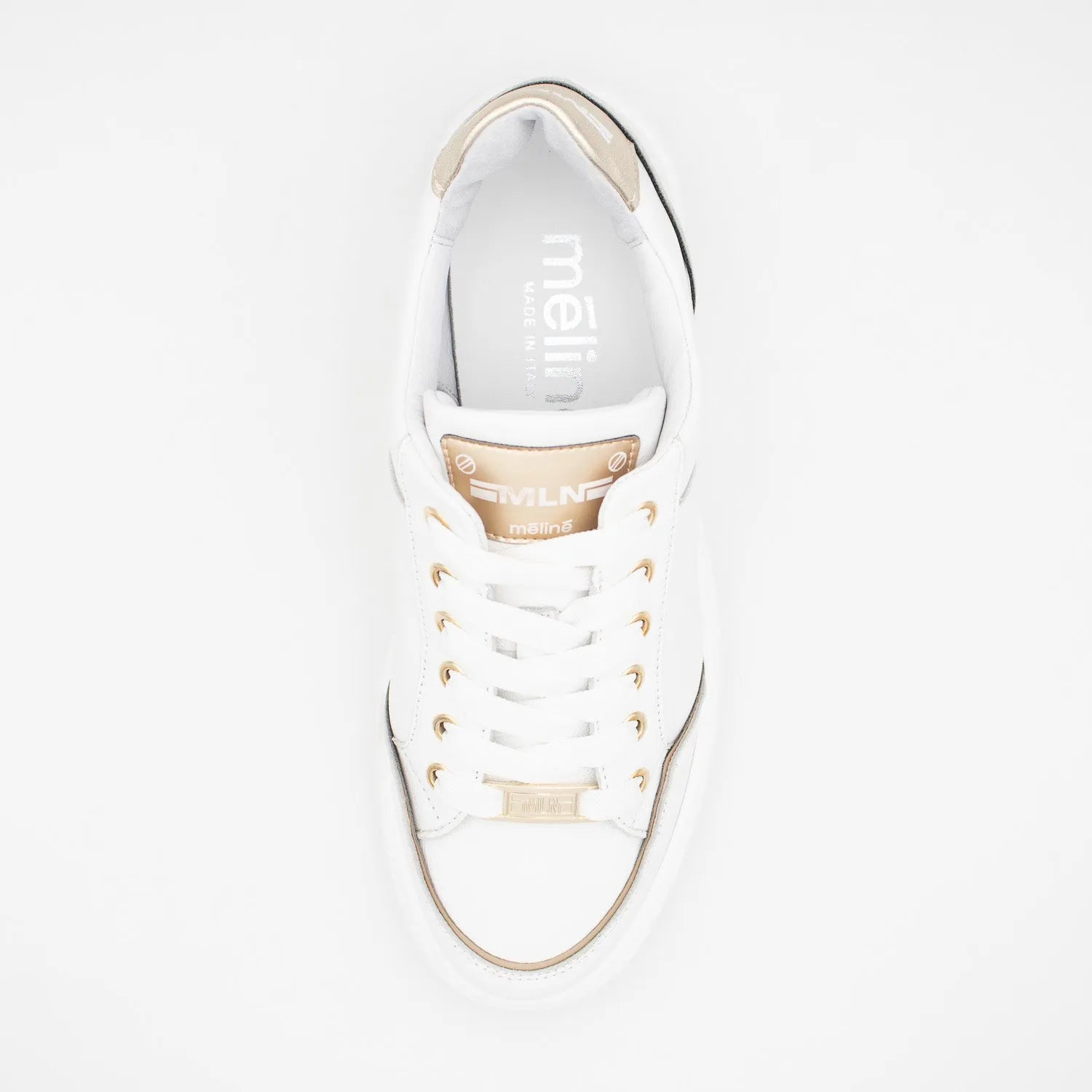 White Trainer with Gold Detailing by Meline - Leavys Shoes