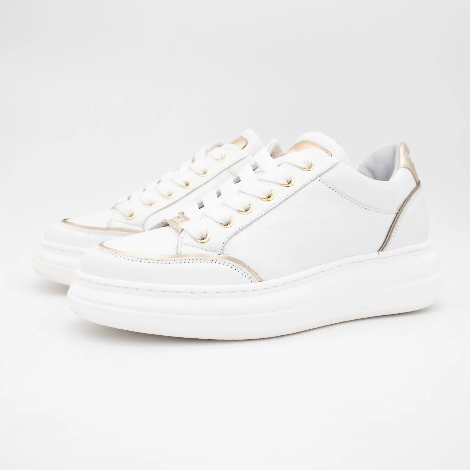 White Trainer with Gold Detailing by Meline - Leavys Shoes