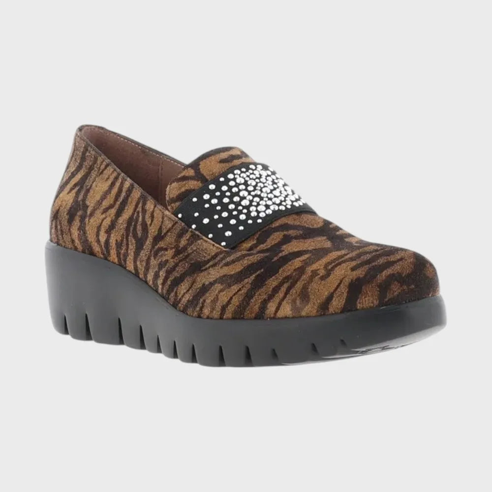Wonders Zebra-Print Diamanté Loafers – Tabac - Leavys Shoes