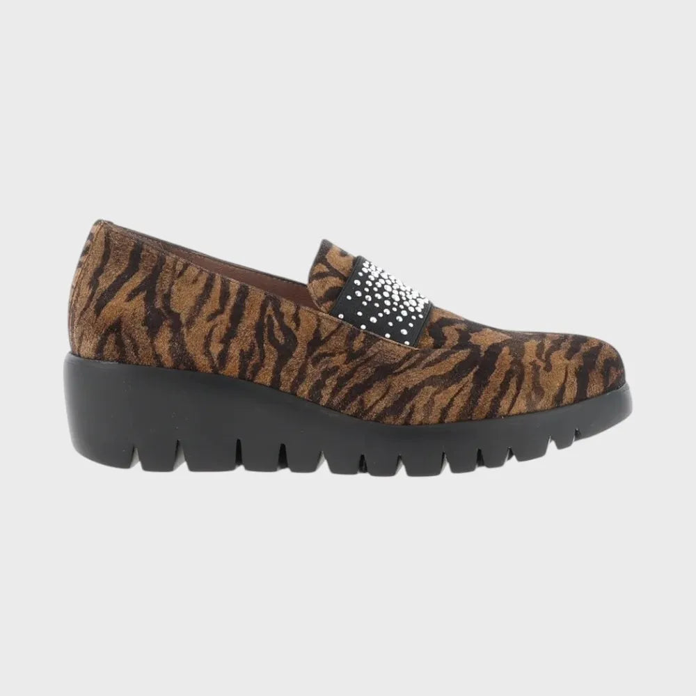 Wonders Zebra-Print Diamanté Loafers – Tabac - Leavys Shoes