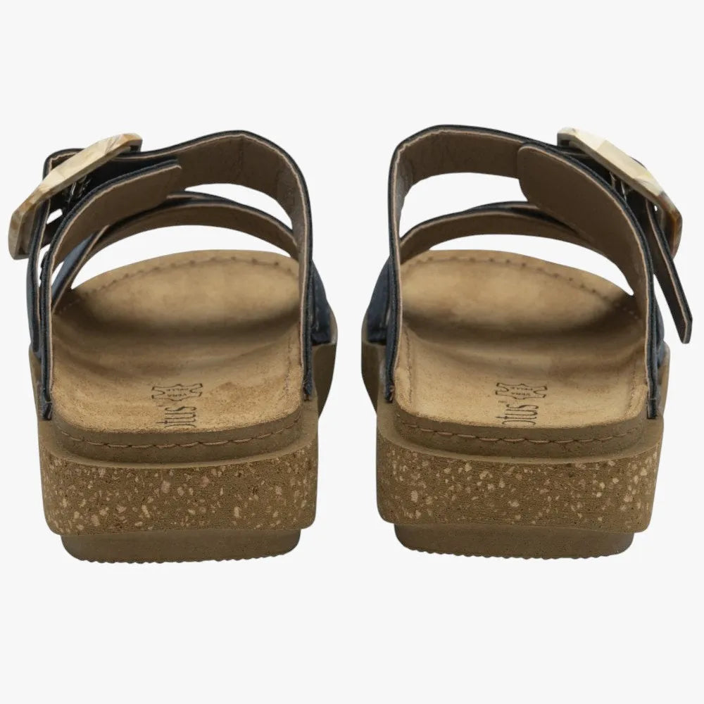Lotus Blue Comino Mule Sandals with Tortoise Buckle