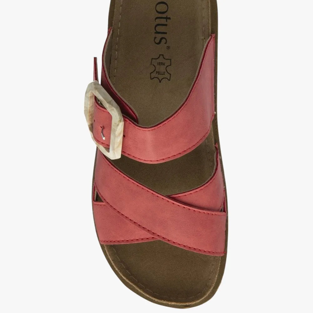 Lotus Comino Red Leather Mule Sandals with Buckle