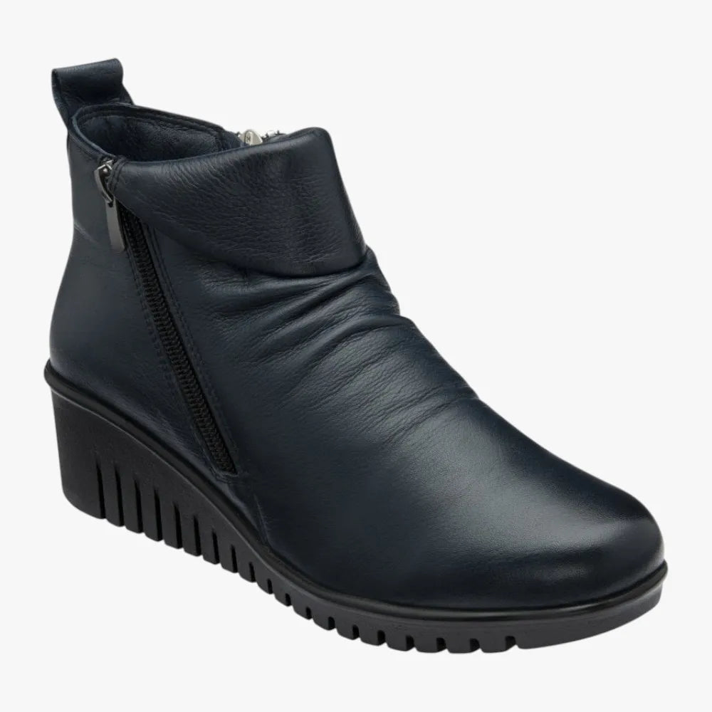 Lotus CORDELIA Navy Leather Wedge Ankle Boots (Wide Fit) - Leavys Shoes