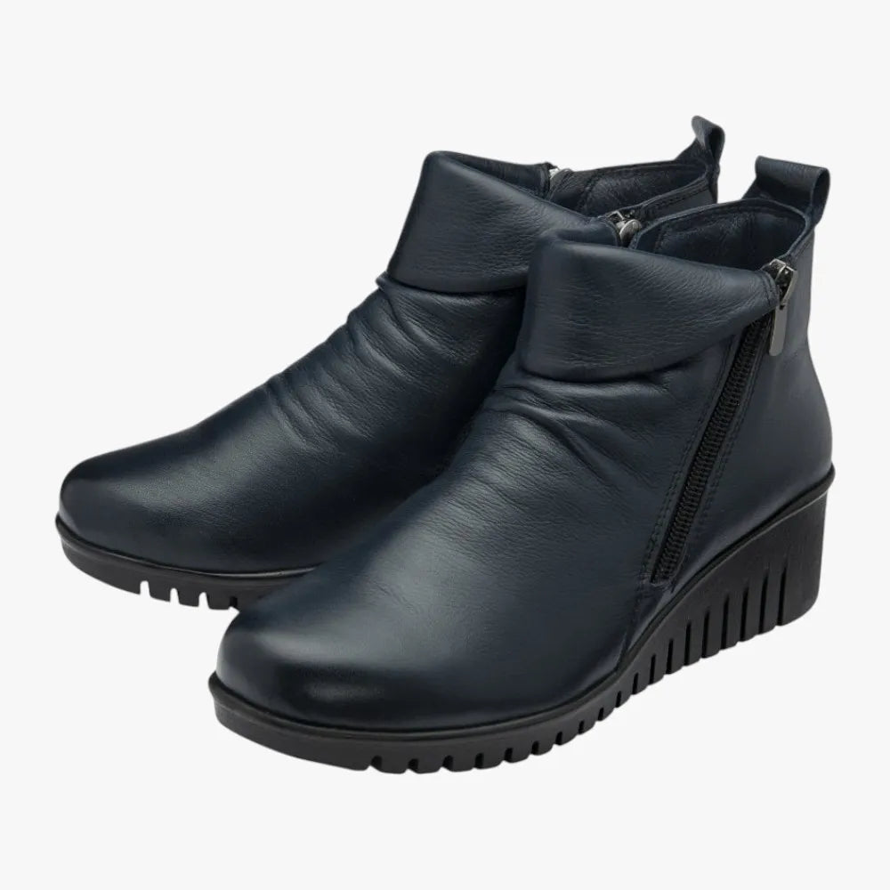 Lotus CORDELIA Navy Leather Wedge Ankle Boots (Wide Fit) - Leavys Shoes