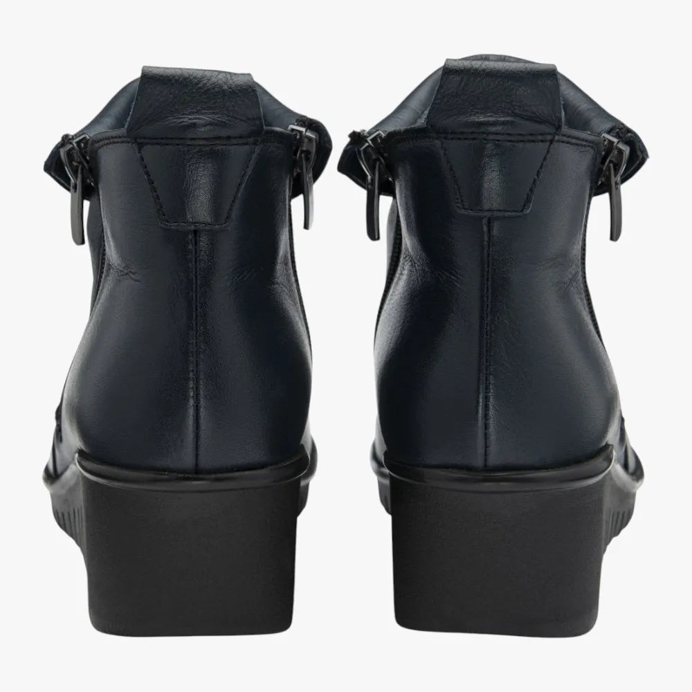 Lotus CORDELIA Navy Leather Wedge Ankle Boots (Wide Fit) - Leavys Shoes