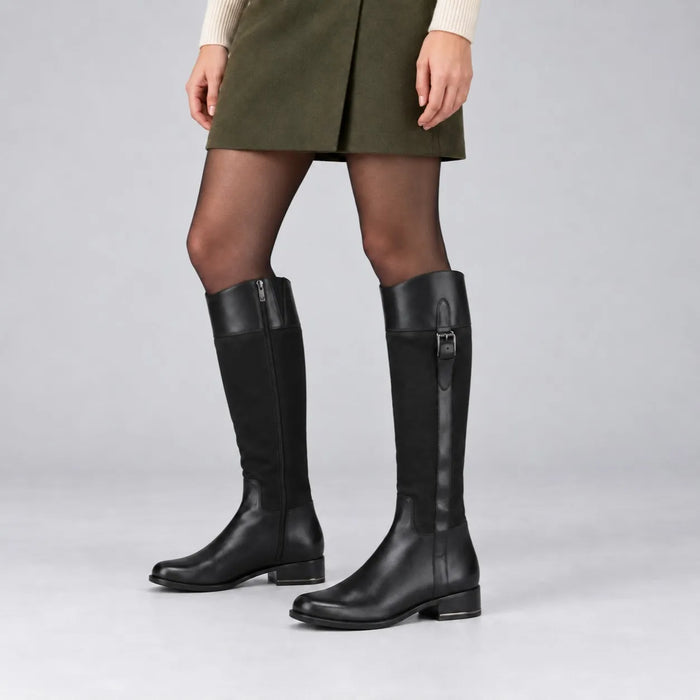 Caprice Black Leather Knee-High Riding Boots