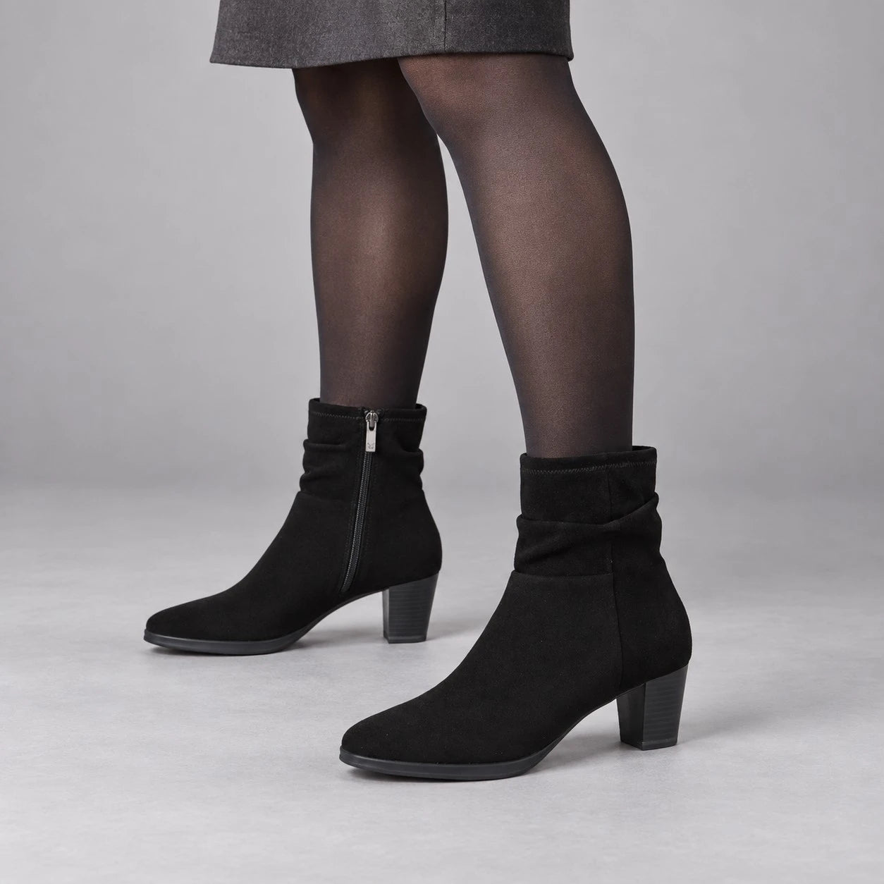 Caprice Black Stretch Block Heel Ankle Boots