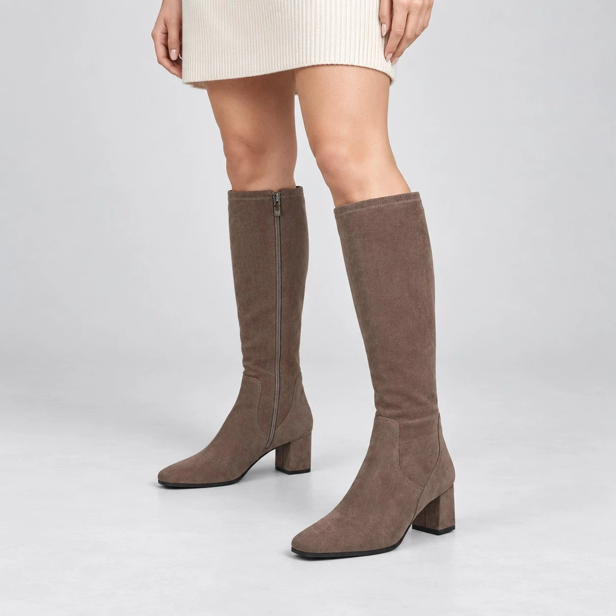 Caprice Cafe Brown Stretch Fit Block Heel Long Boots
