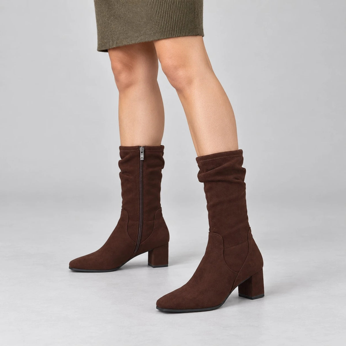 Caprice Dark Brown Stretch Mid-Calf Boots