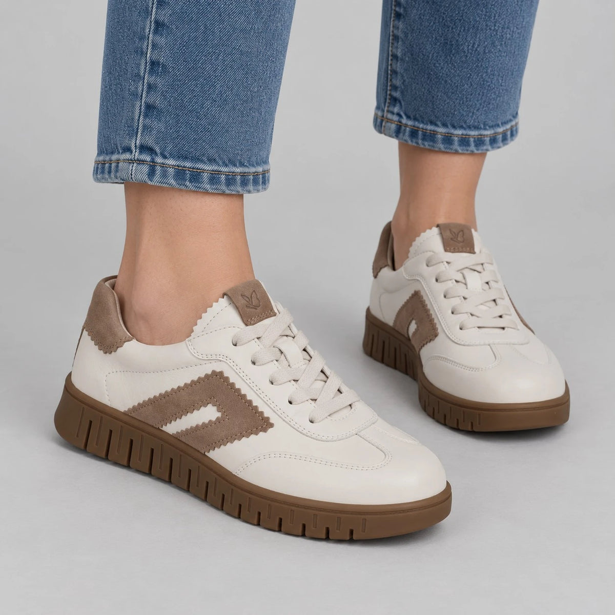Caprice Off-White Flexible Sole Wide Fit Trainers