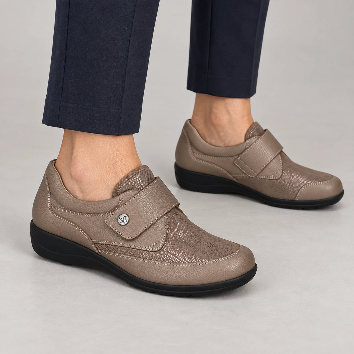 Caprice Taupe StretchOut Hallux Velcro Wide Fit Shoes