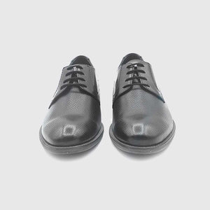 Frontal view of a pair of Dubarry Duke Black shoes.