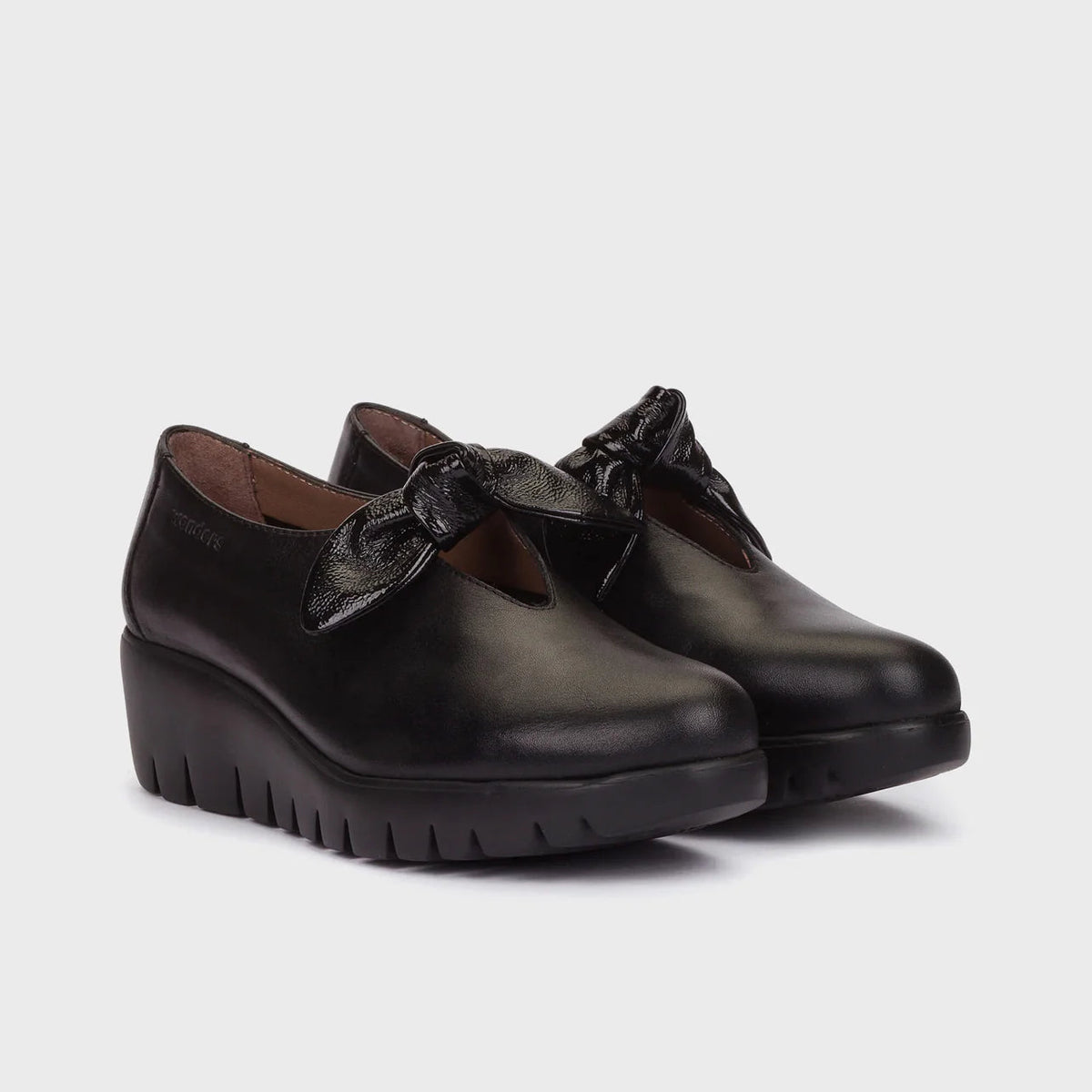 Wonders Black Bow-Detail Wedge Loafers - Leavys Shoes