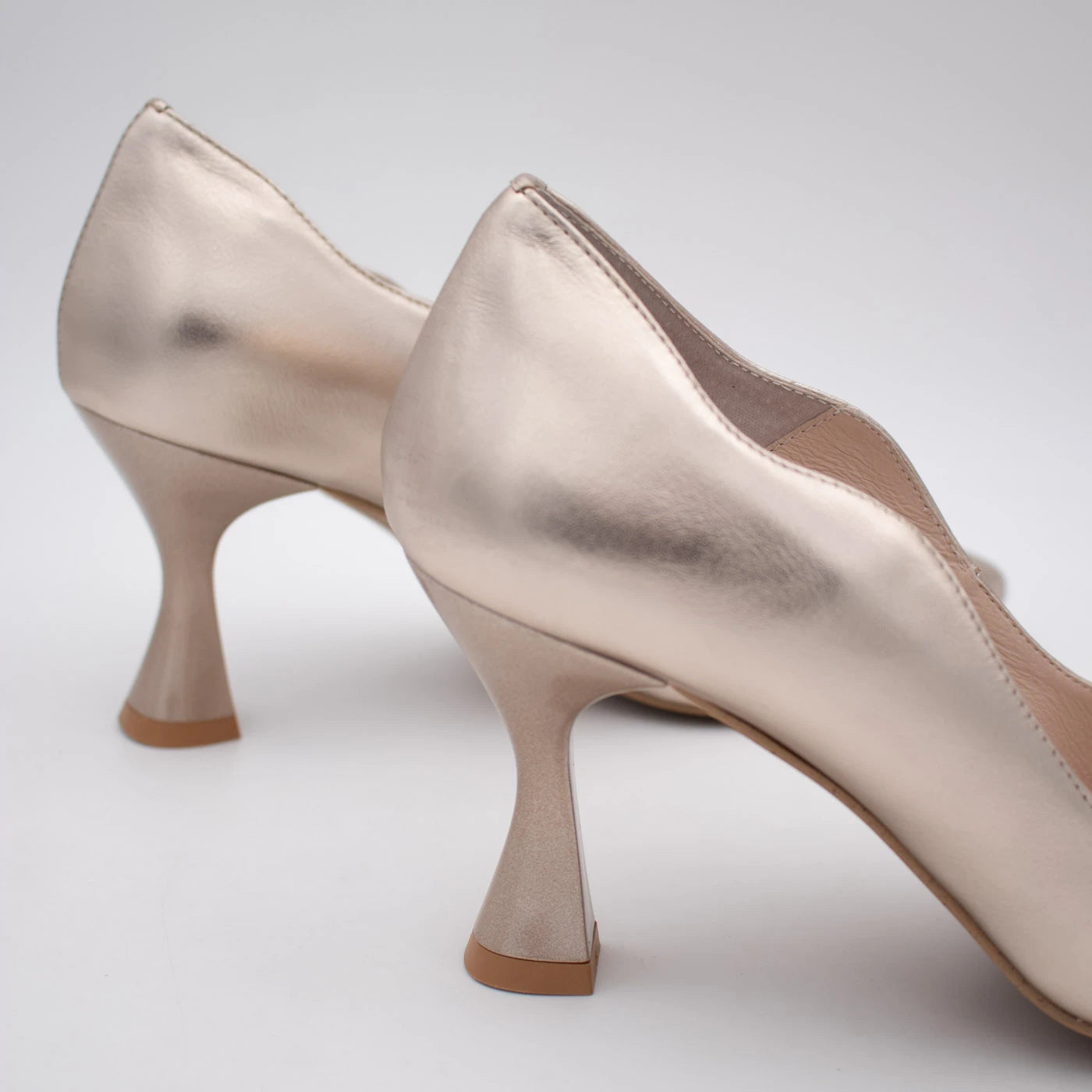 Emis Champagne Gold Leather Sculpted Heel Court Shoes
