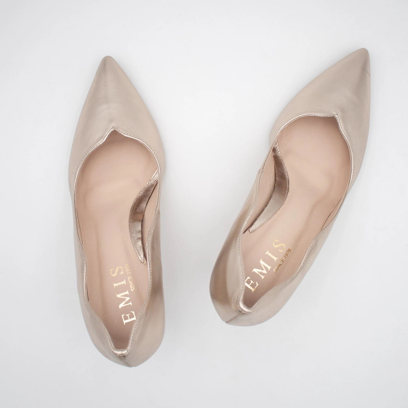 Emis Champagne Gold Leather Sculpted Heel Court Shoes