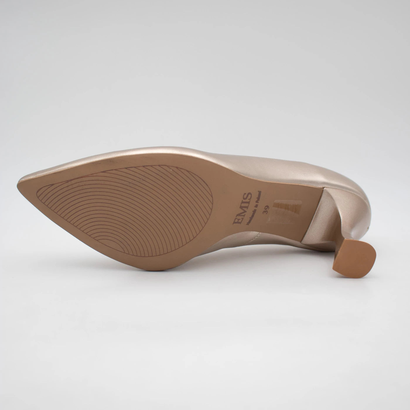 Emis Champagne Gold Leather Sculpted Heel Court Shoes