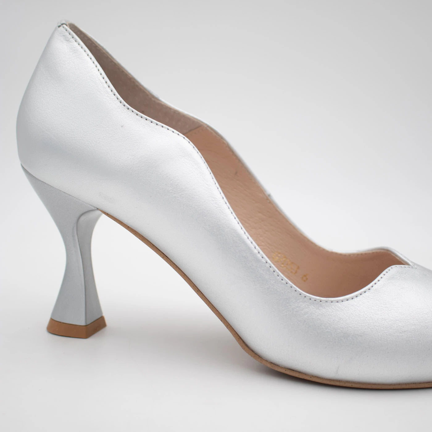 Emis Silver Leather Sculpted Heel Court Shoes