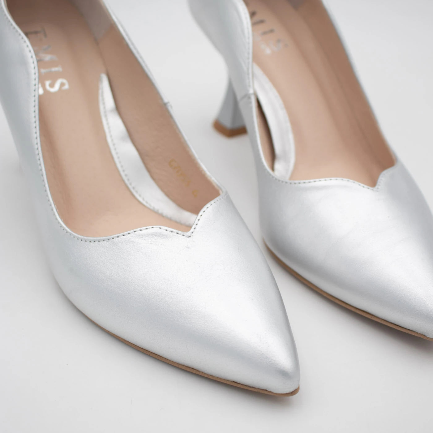 Emis Silver Leather Sculpted Heel Court Shoes