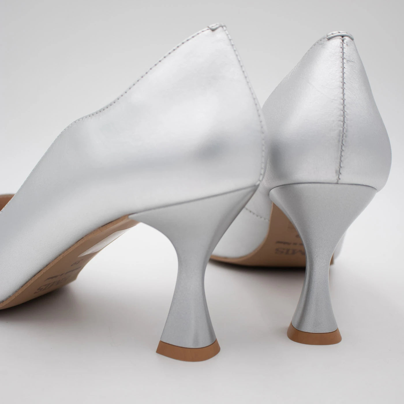 Emis Silver Leather Sculpted Heel Court Shoes