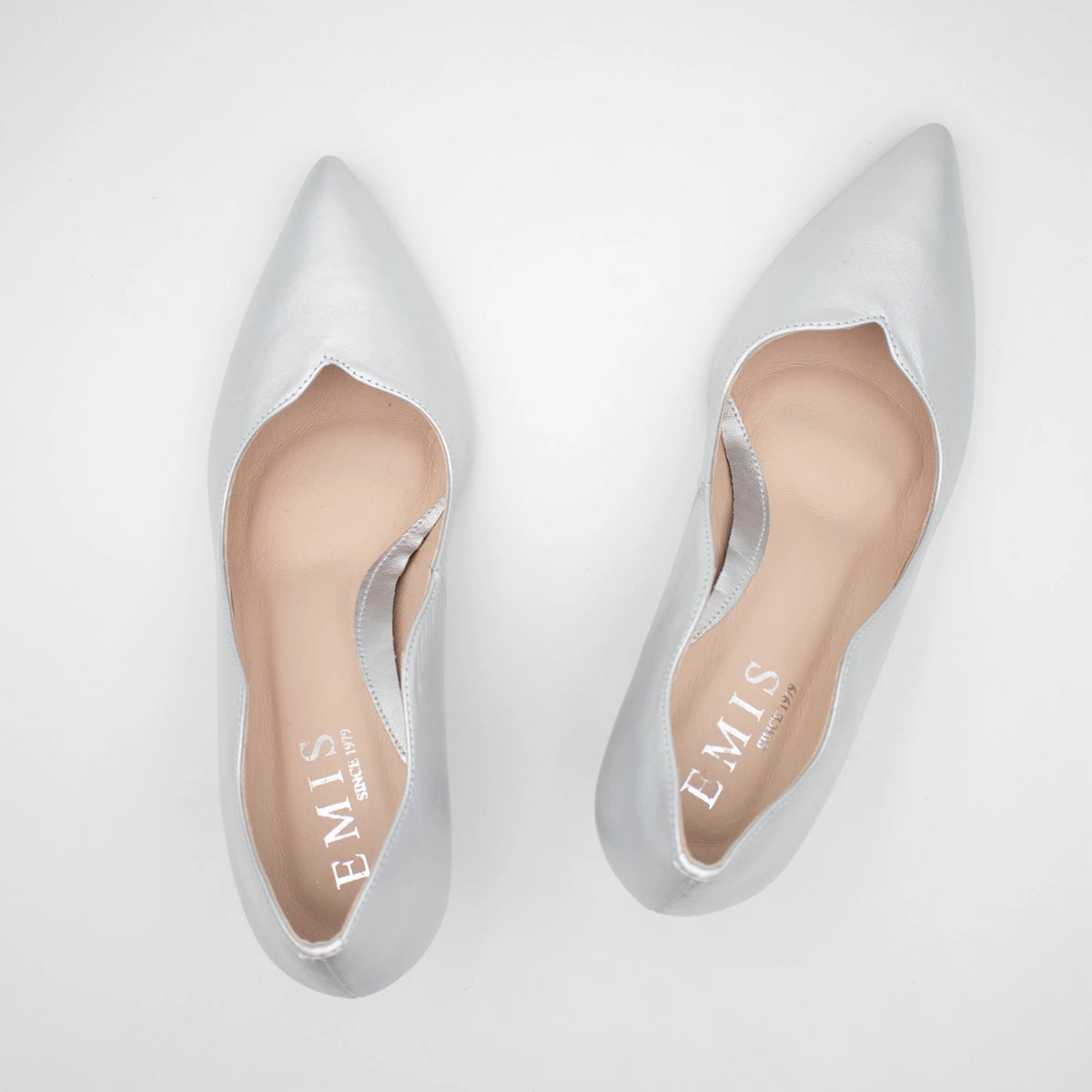 Emis Silver Leather Sculpted Heel Court Shoes