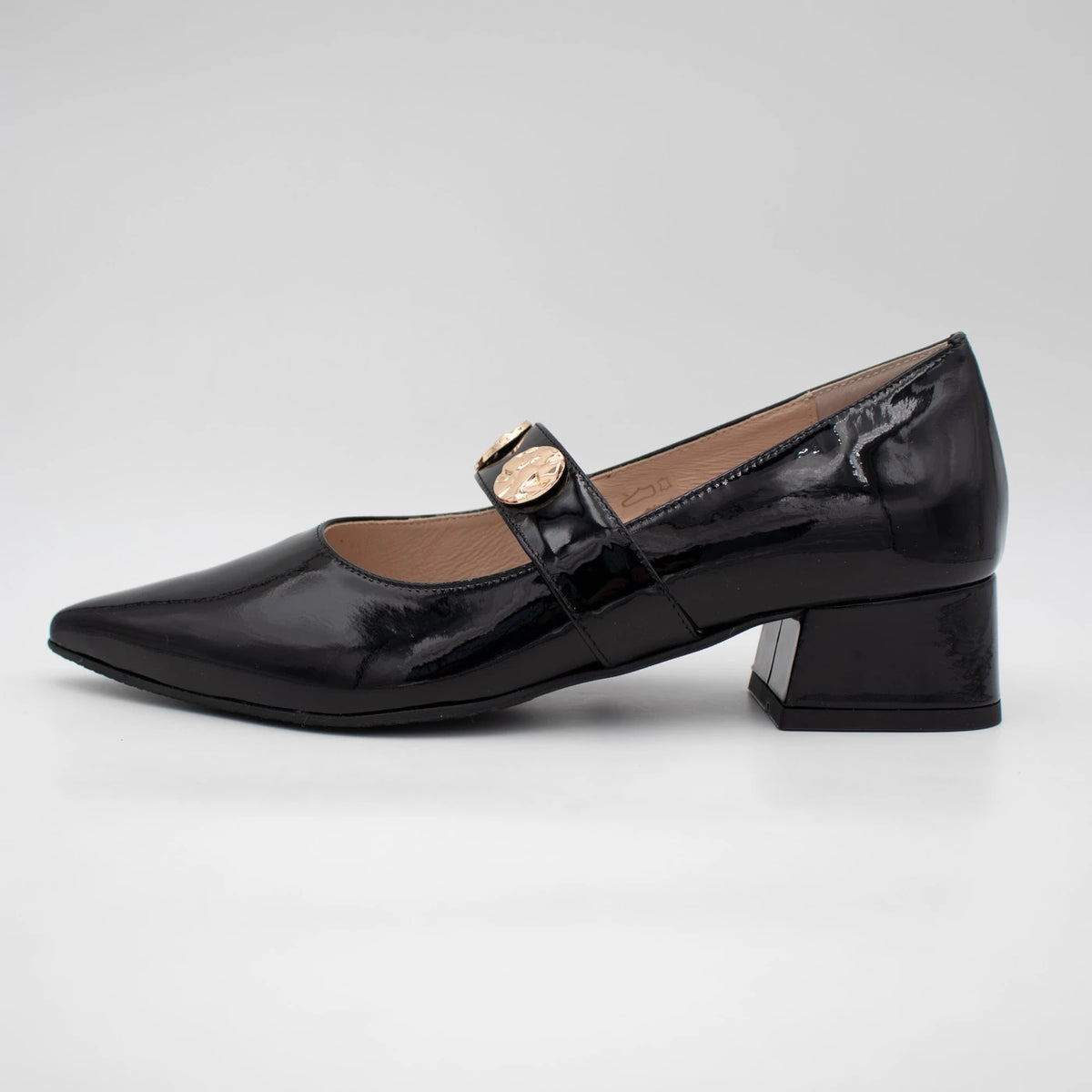 Emis Black Patent Leather Block Heel Mary Jane Shoes