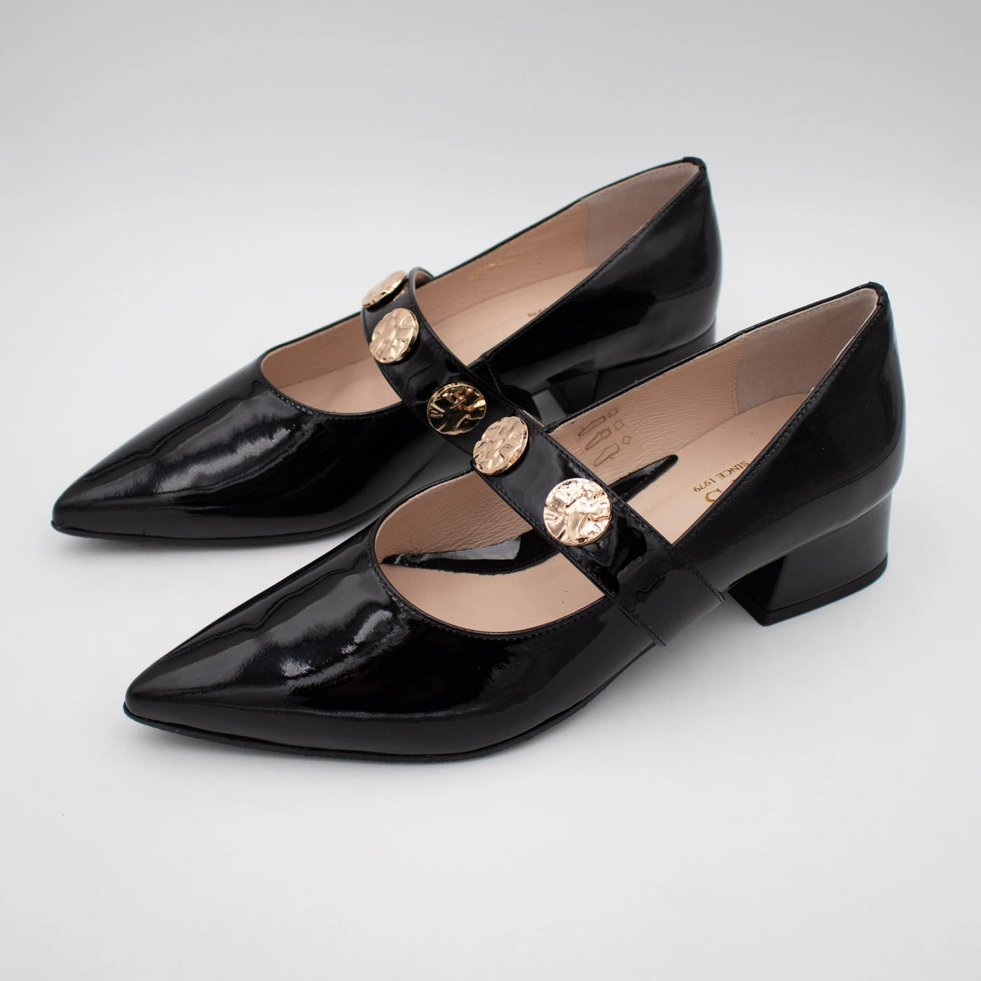 Emis Black Patent Leather Block Heel Mary Jane Shoes