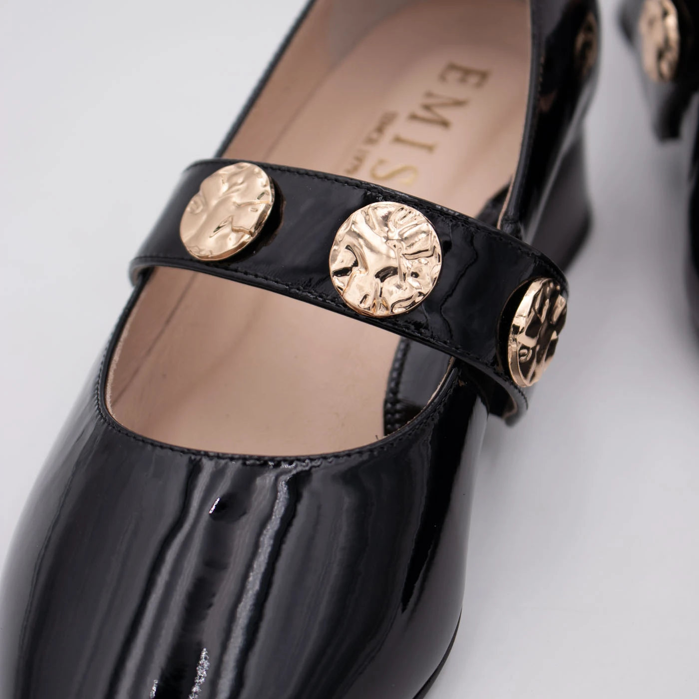 Emis Black Patent Leather Block Heel Mary Jane Shoes