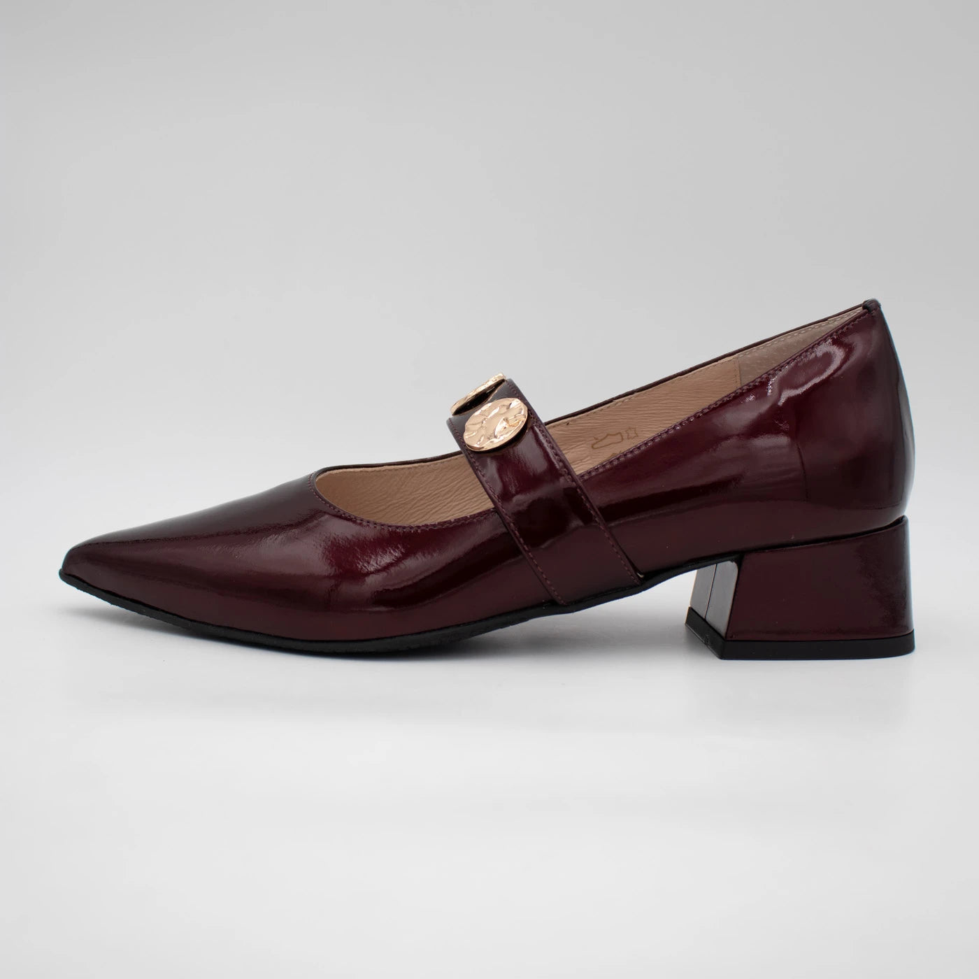 Emis Burgundy Patent Leather Block Heel Mary Jane Shoes