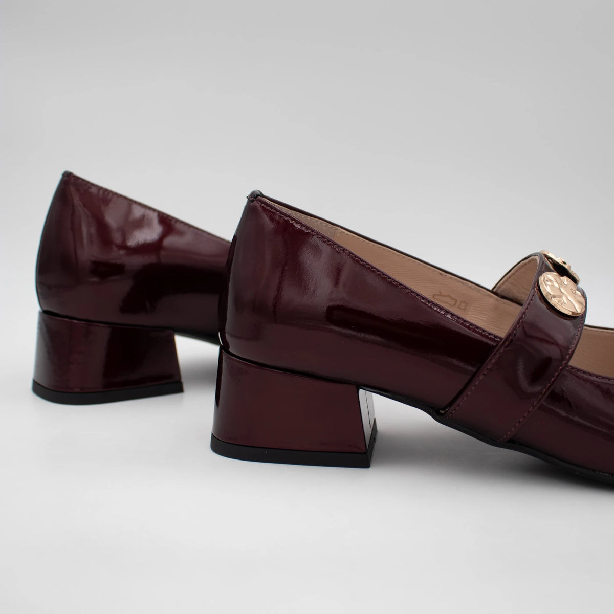 Emis Burgundy Patent Leather Block Heel Mary Jane Shoes