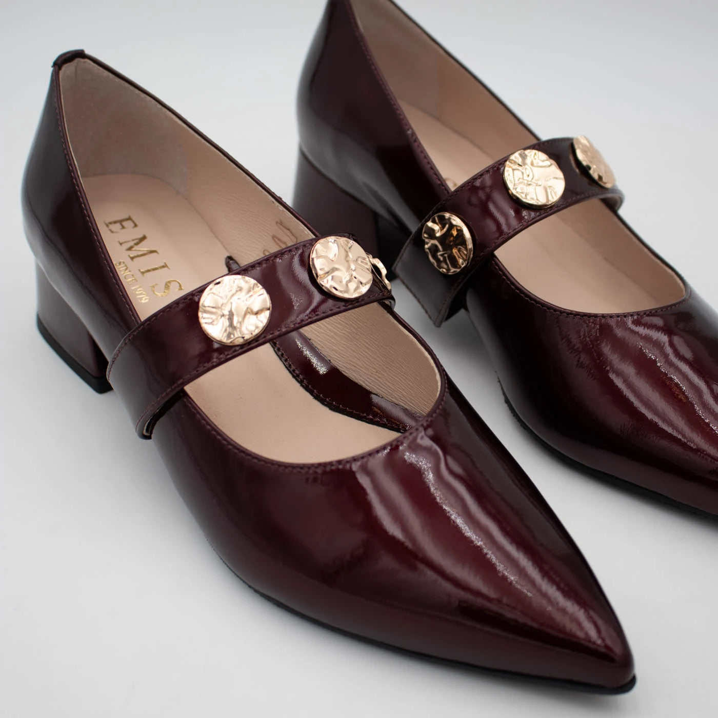 Emis Burgundy Patent Leather Block Heel Mary Jane Shoes