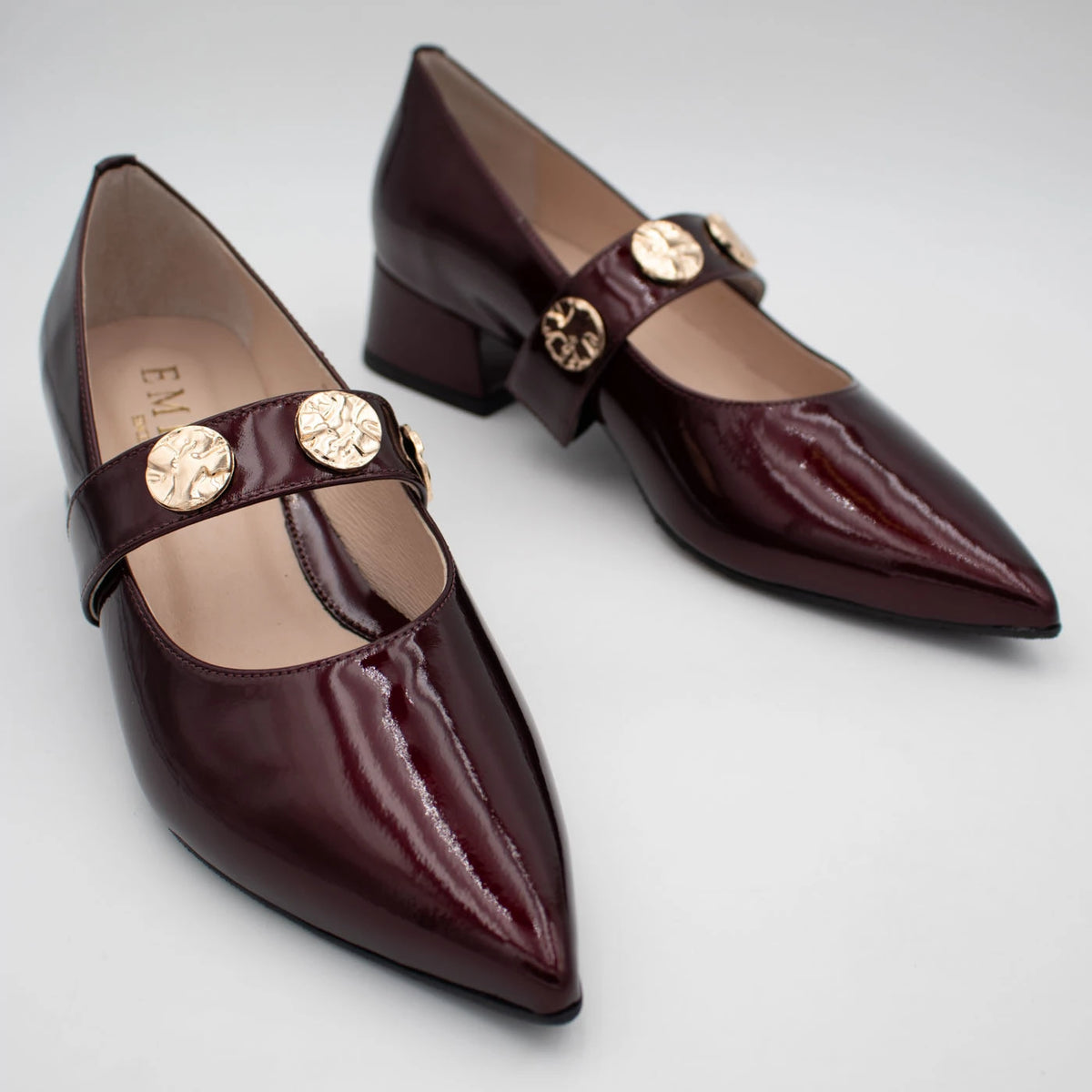 Emis Burgundy Patent Leather Block Heel Mary Jane Shoes