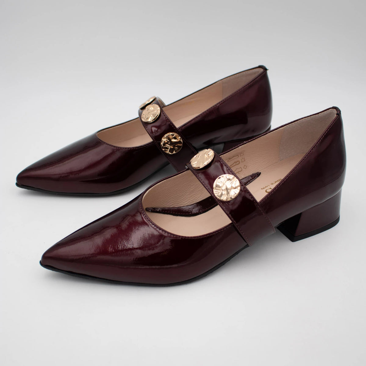 Emis Burgundy Patent Leather Block Heel Mary Jane Shoes