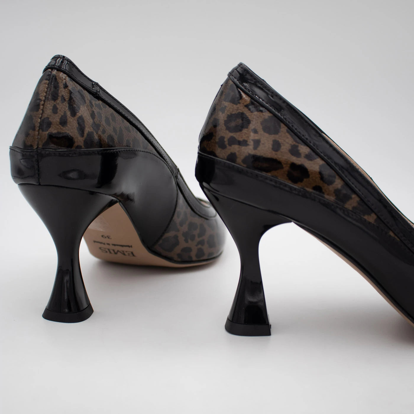 Emis Black Patent & Leopard Print Leather Court Shoes