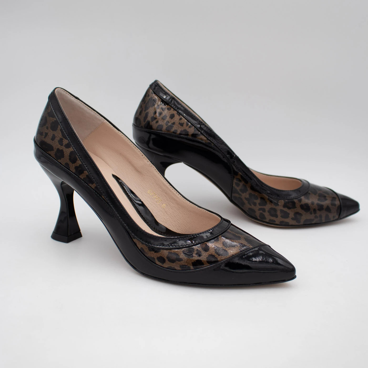 Emis Black Patent & Leopard Print Leather Court Shoes
