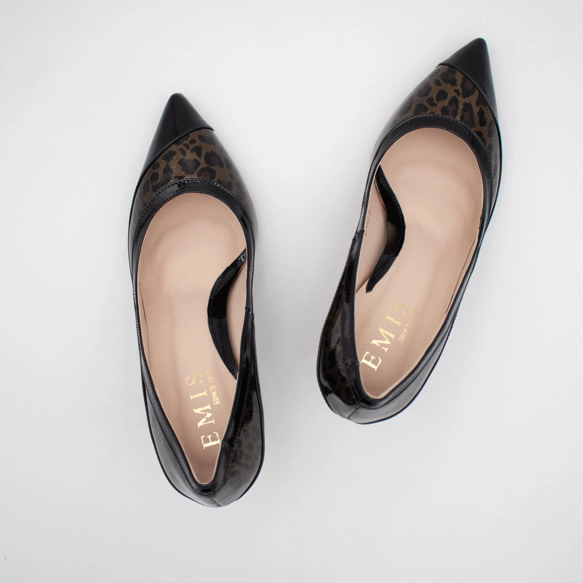Emis Black Patent & Leopard Print Leather Court Shoes