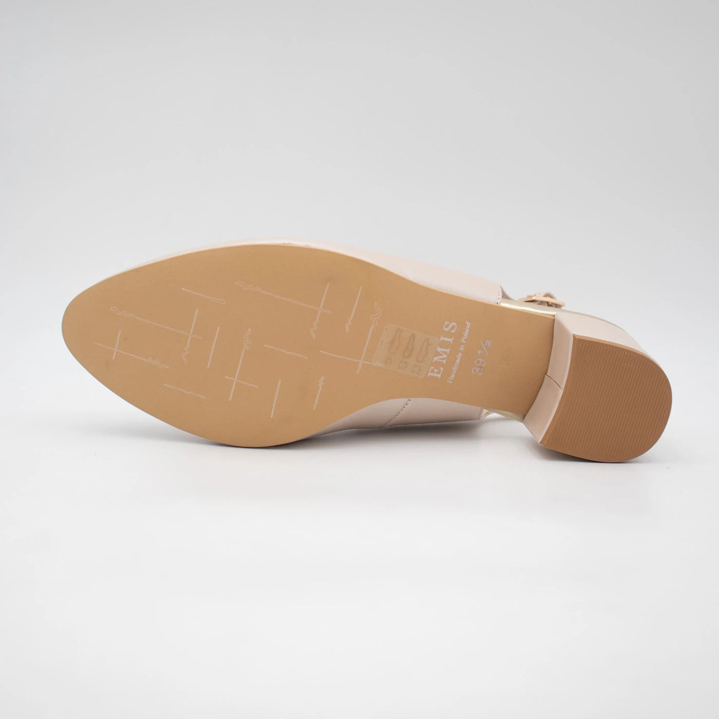 Emis Beige Leather Block Heel Slingback Shoes