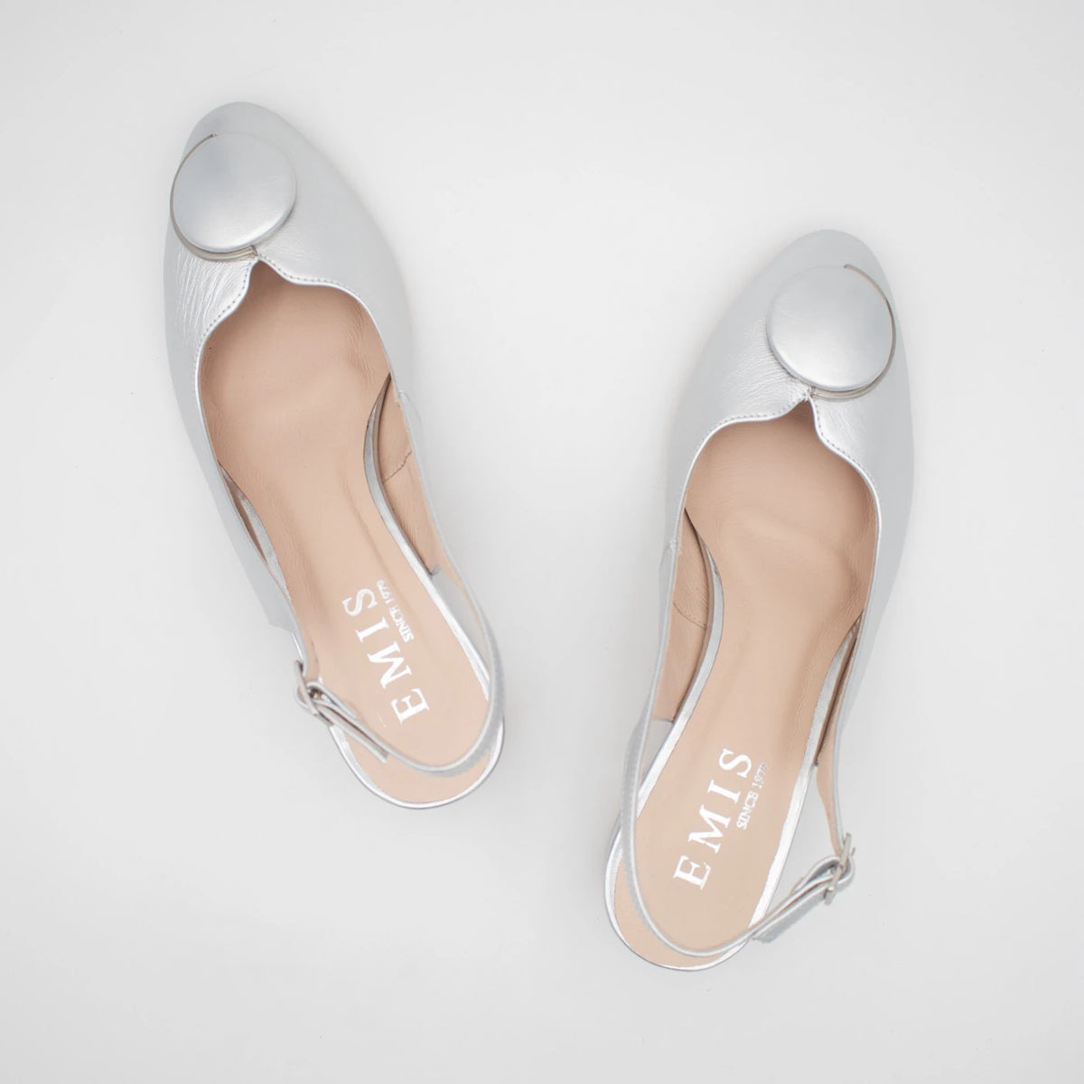 Emis Silver Leather Block Heel Slingback Shoes