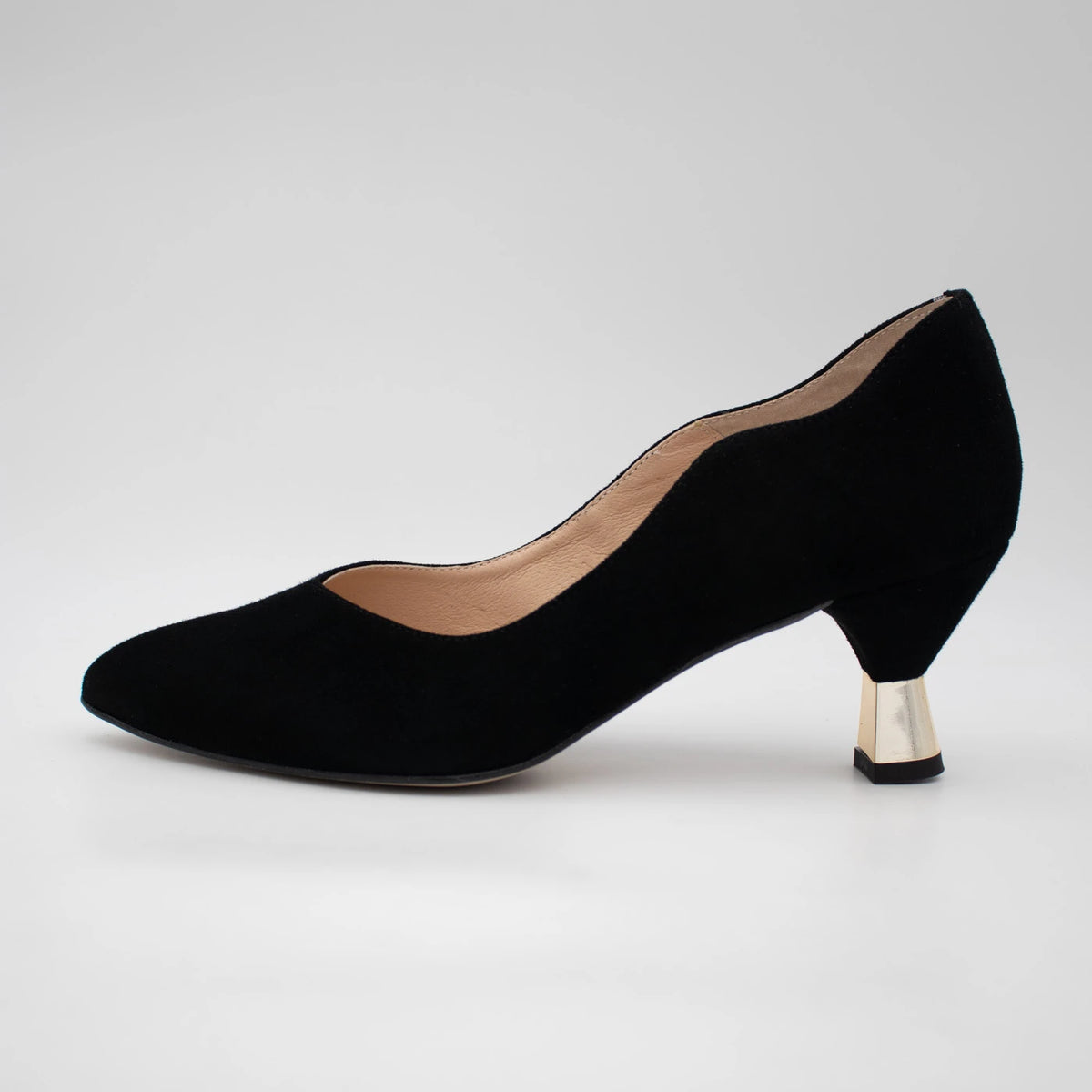 Emis Black Suede Gold Detail Court Shoes