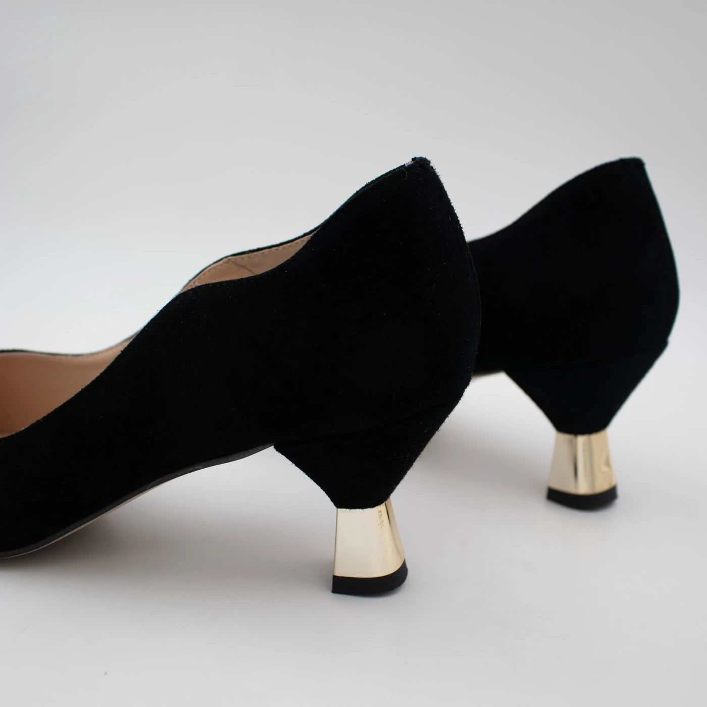 Emis Black Suede Gold Detail Court Shoes