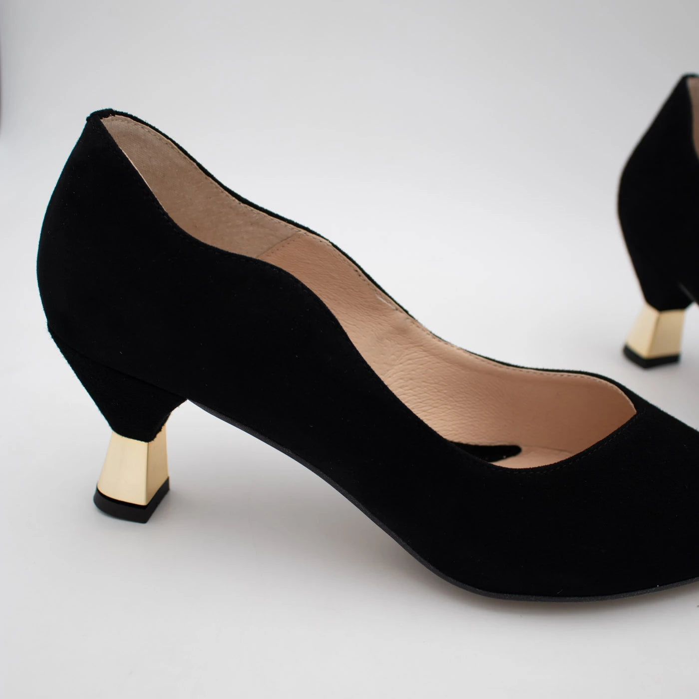 Emis Black Suede Gold Detail Court Shoes