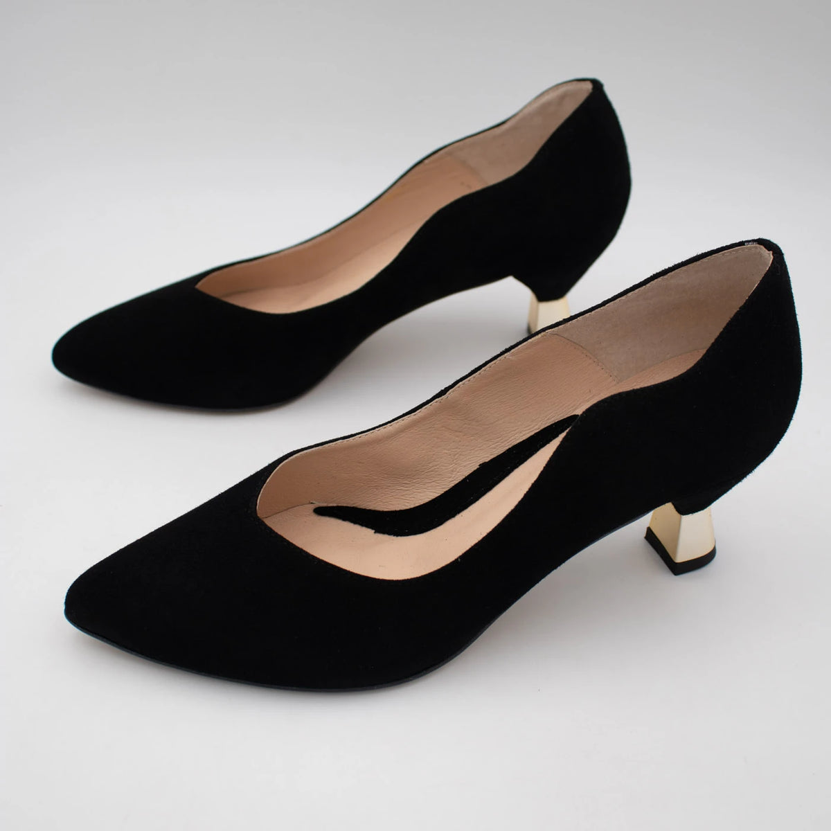 Emis Black Suede Gold Detail Court Shoes