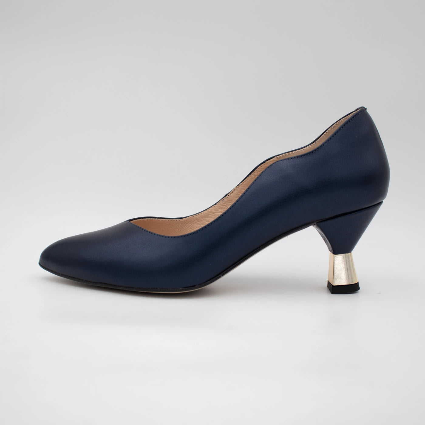 Emis Navy Leather Gold Detail Court Shoes