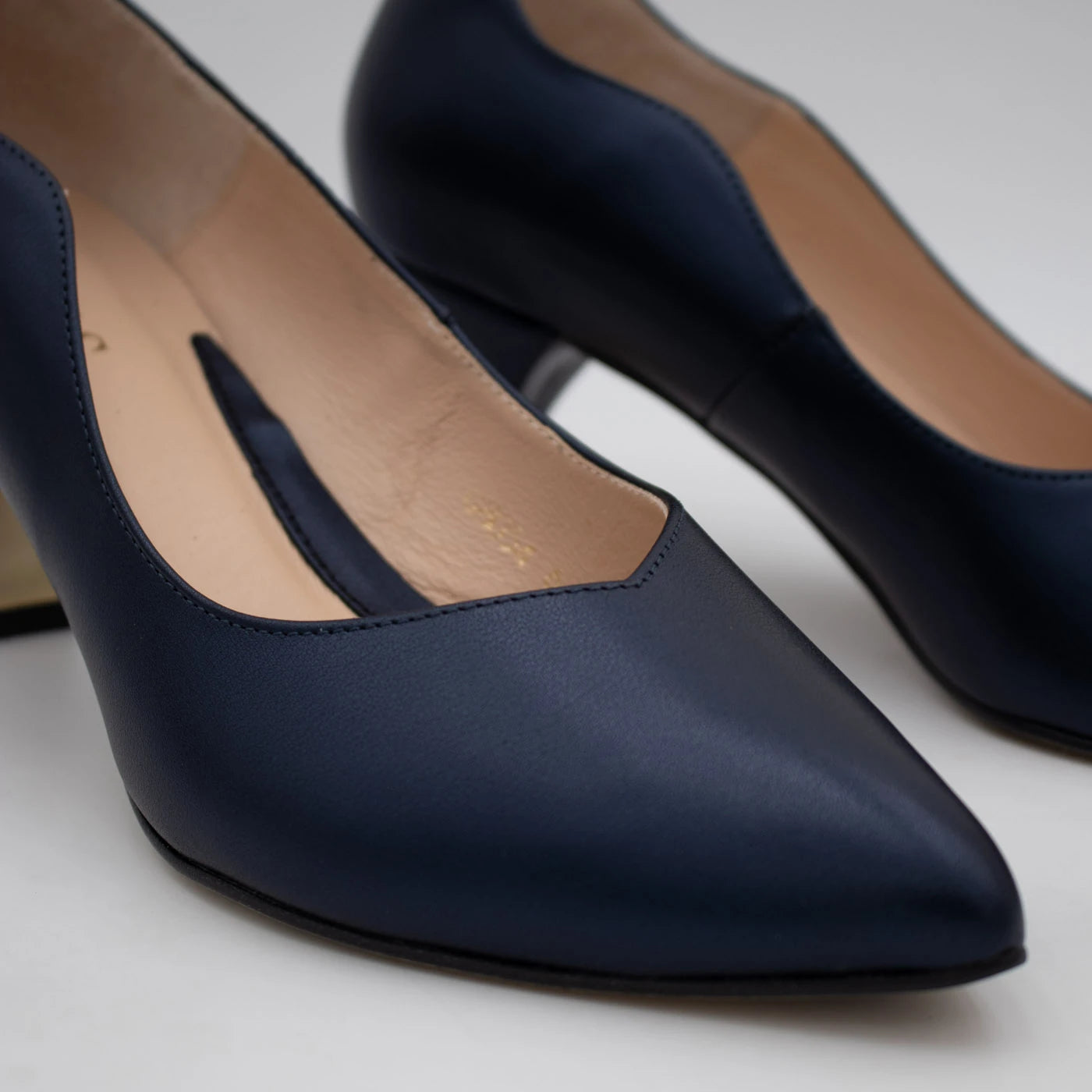 Emis Navy Leather Gold Detail Court Shoes