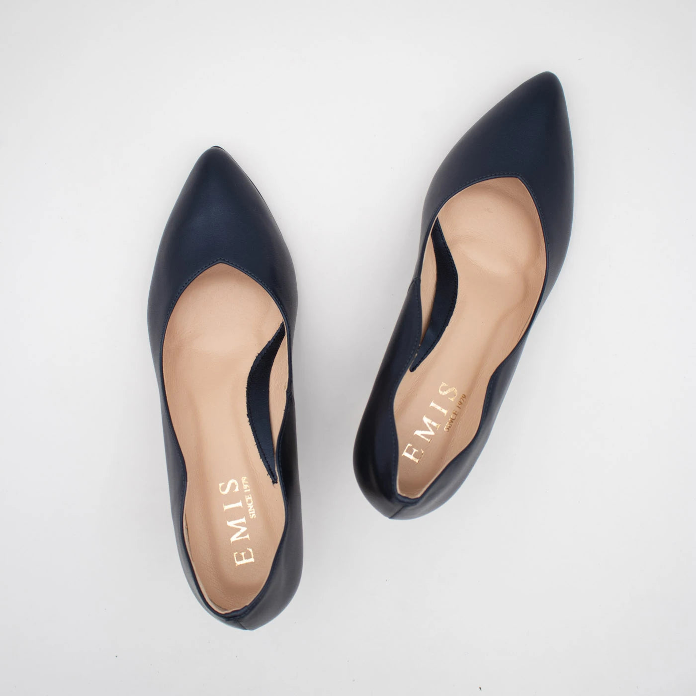 Emis Navy Leather Gold Detail Court Shoes