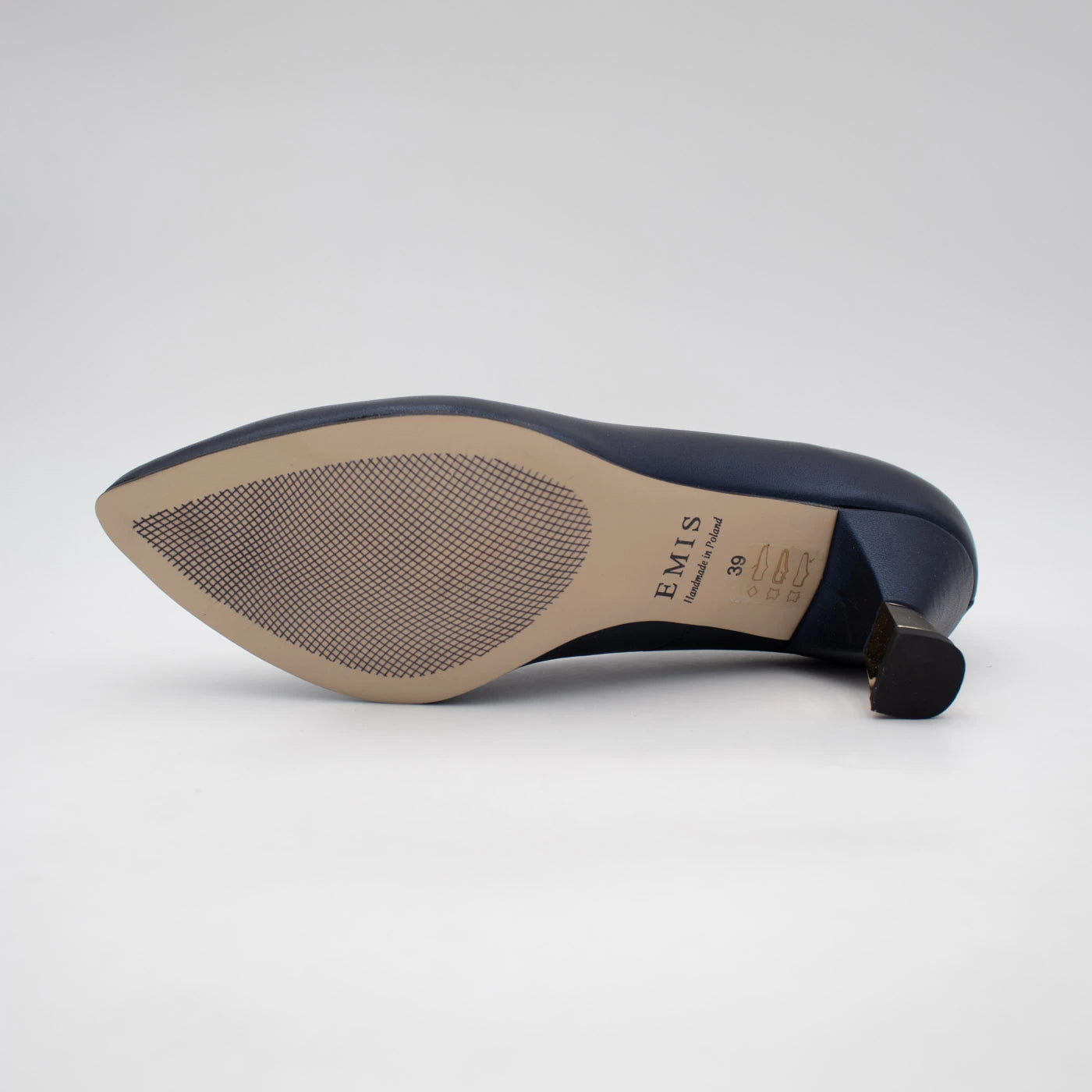 Emis Navy Leather Gold Detail Court Shoes