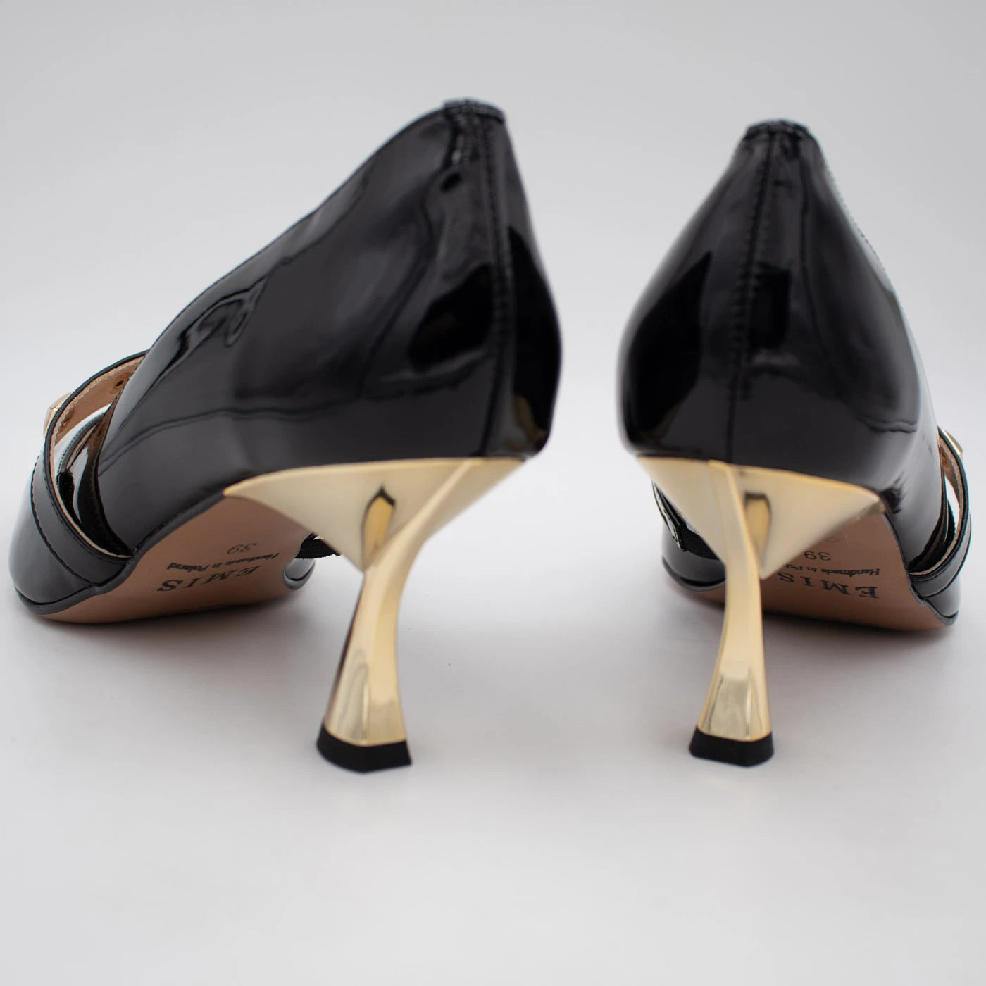 Emis Black Patent Leather Gold Heel Mary Jane Shoes