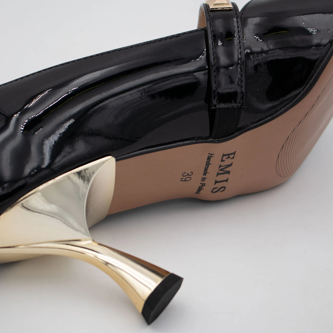 Emis Black Patent Leather Gold Heel Mary Jane Shoes