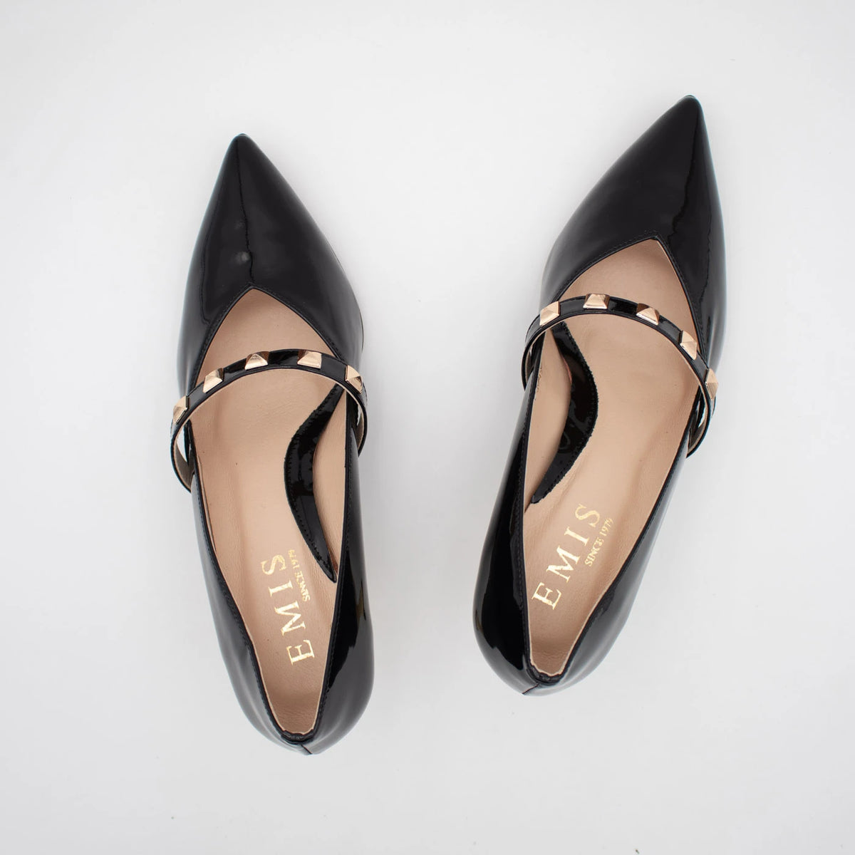 Emis Black Patent Leather Gold Heel Mary Jane Shoes