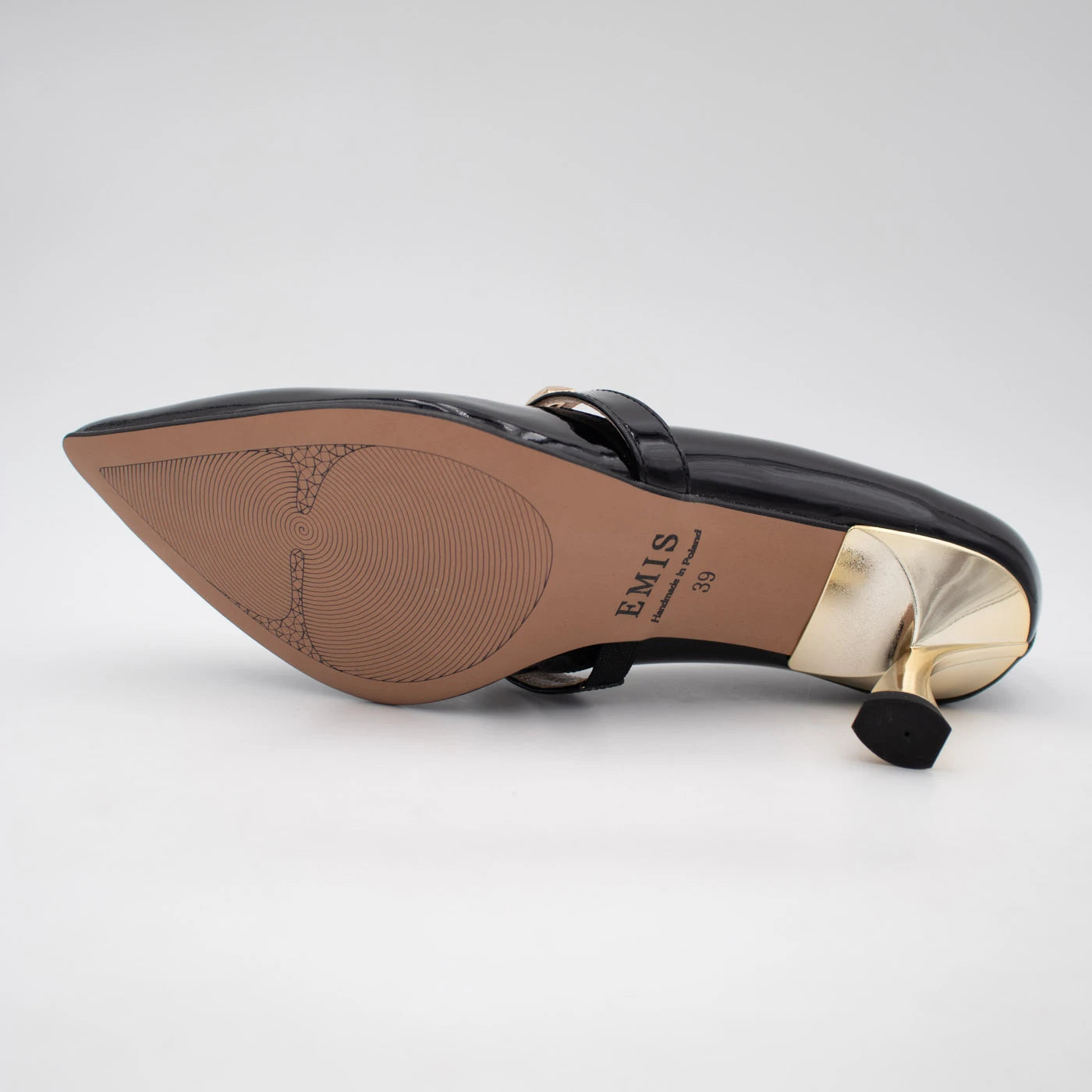 Emis Black Patent Leather Gold Heel Mary Jane Shoes